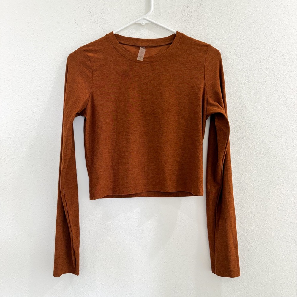 Beyond Yoga Open Back Long Sleeve Tee Top Mustard Yellow Brown Hiking Yoga M